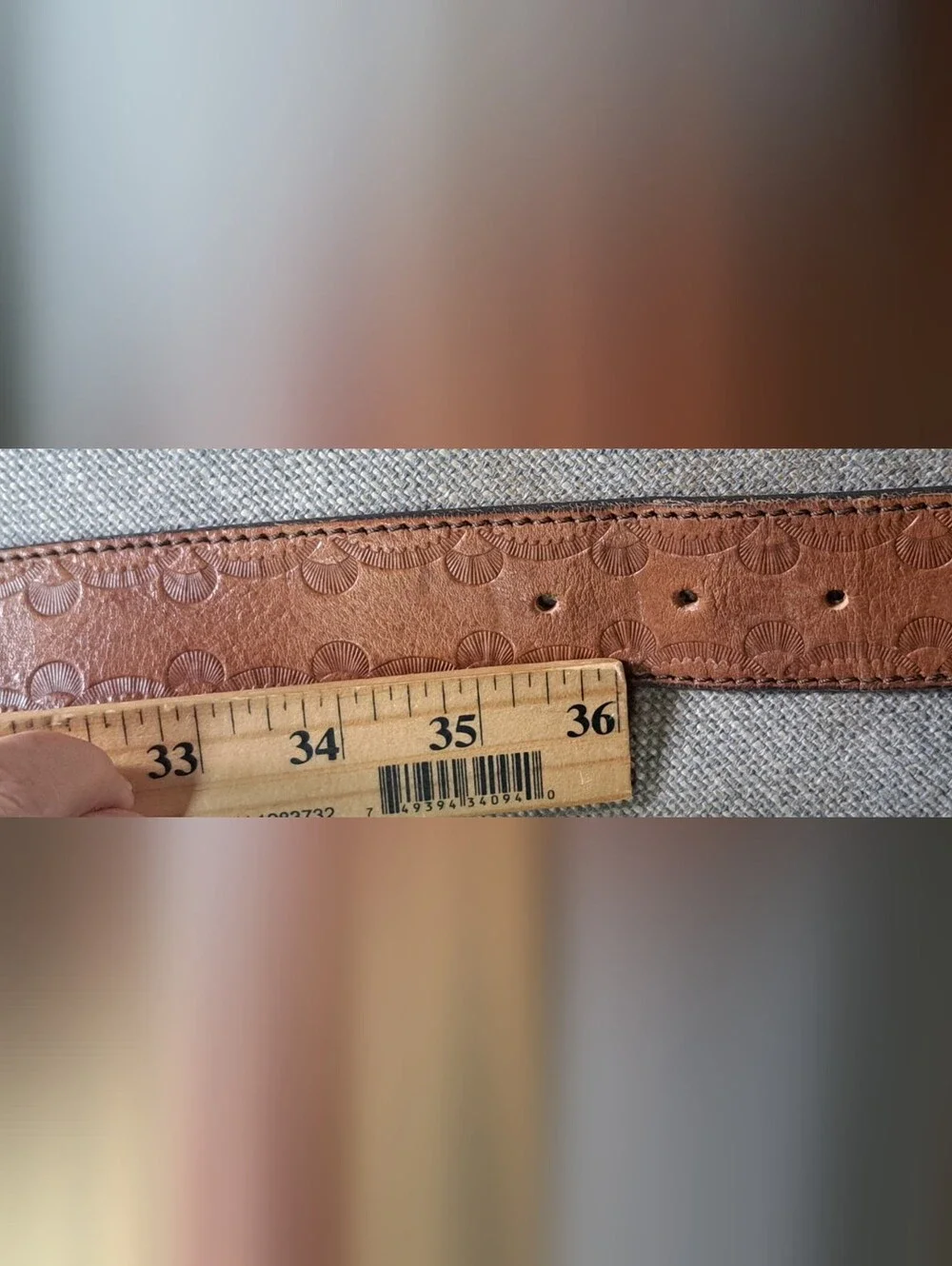 Ladies Gap Brown Genuine Leather Belt Embossed Border Waist Belt Sz Large